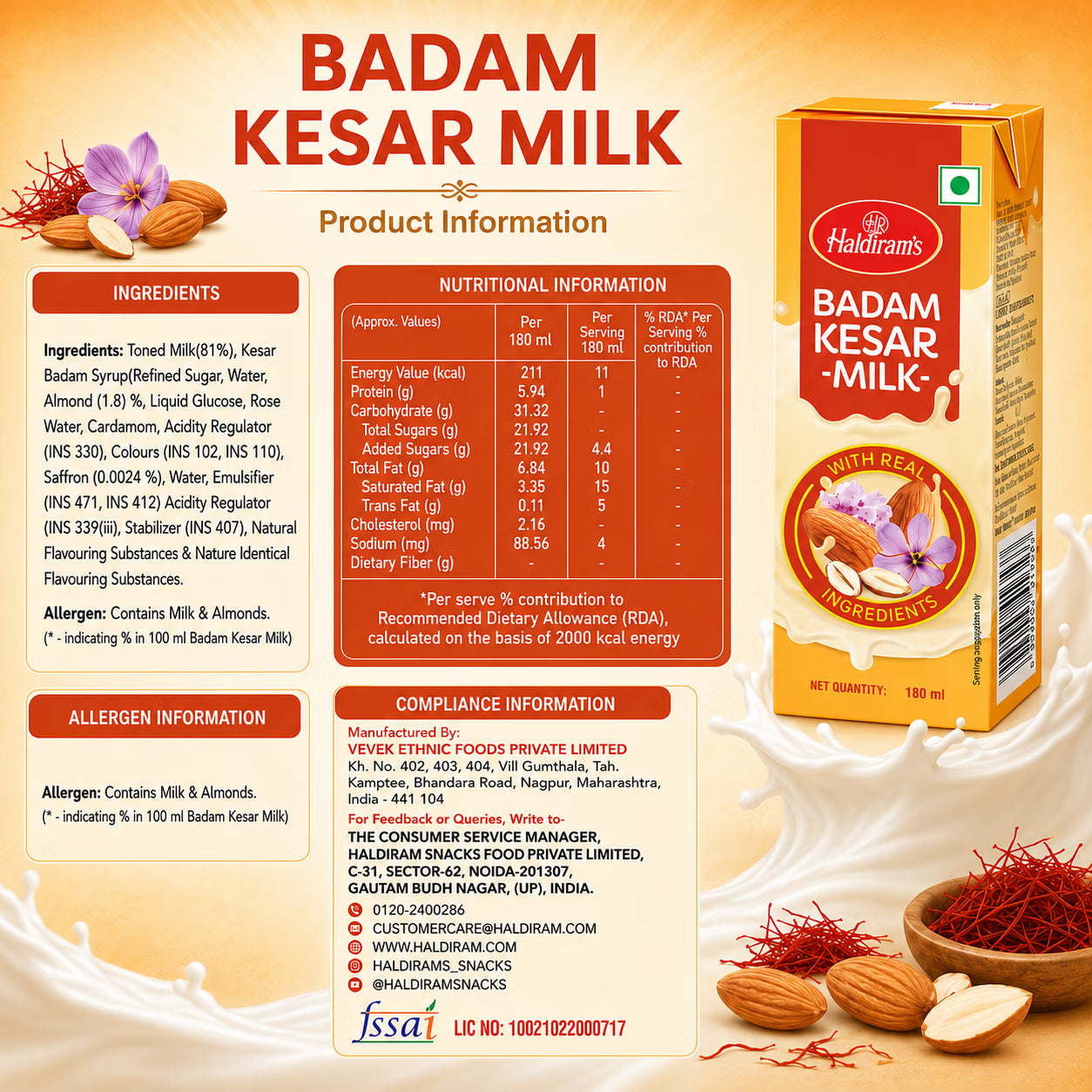 Kesar Badam Milk (180ml - Pack of 15)
